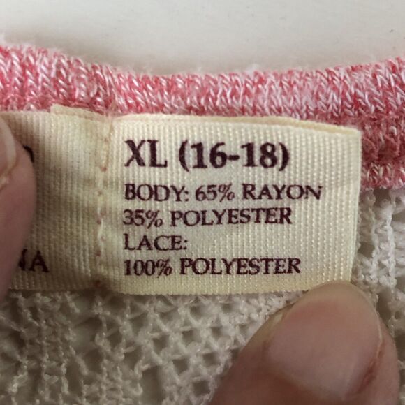 Faded Glory Heather Pink Crotchet / Lace Hem & Back Top XL - Picture 5 of 11